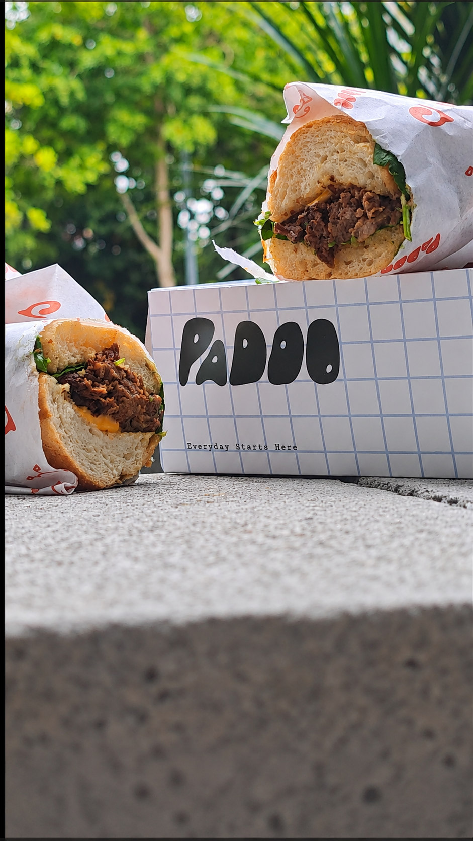 PADOO sandwich with branded packaging food photography Malaysia