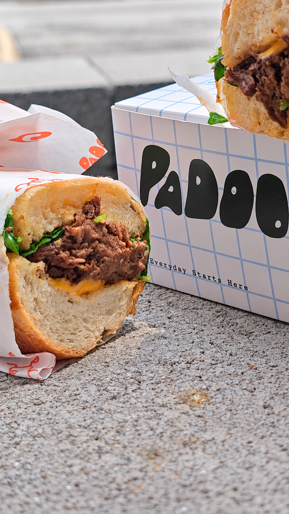PADOO sandwich with branded packaging food photography Malaysia