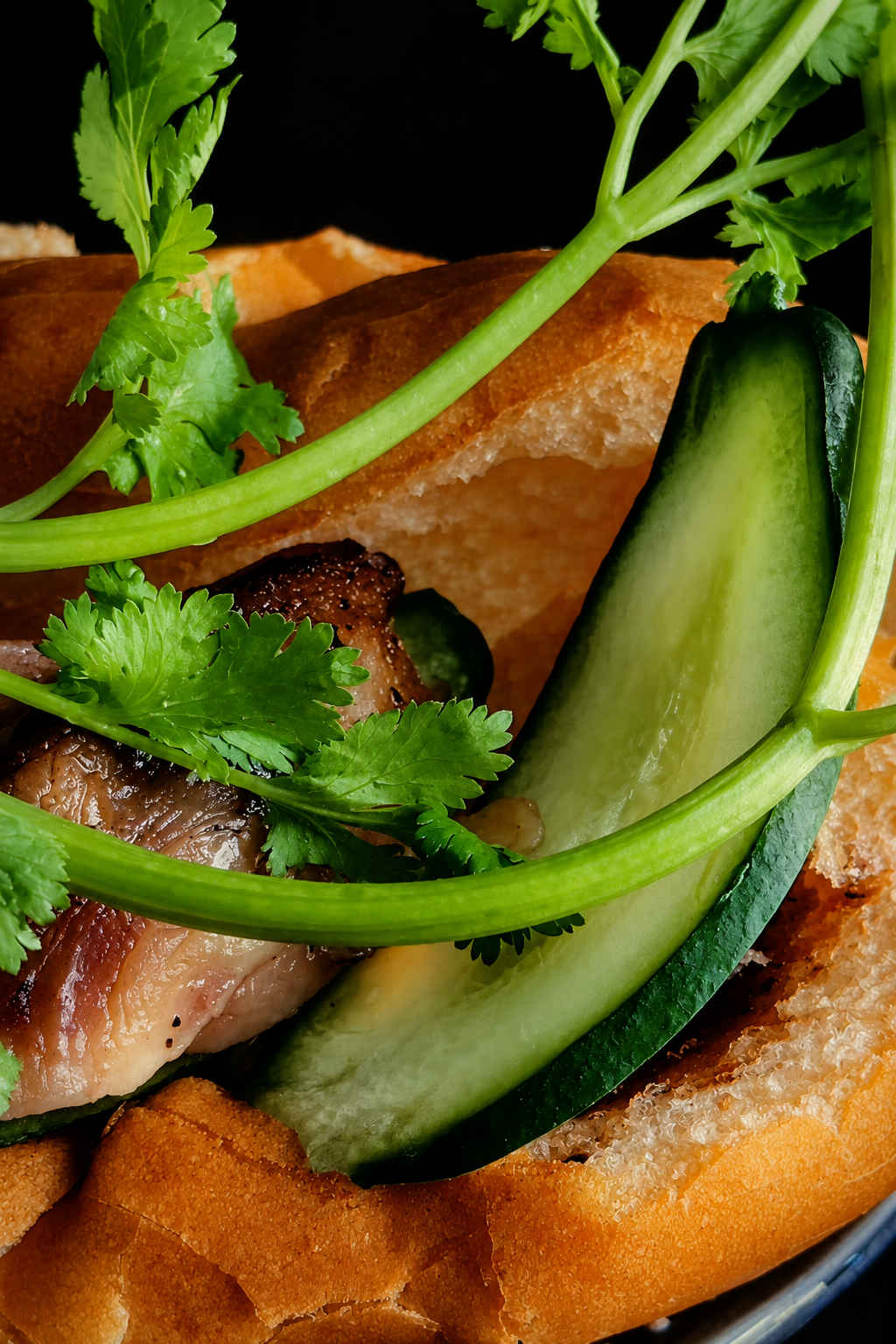 Commercial sandwich food photography with cucumber, coriander and roasted meat by Kaily F&B Visual Studio