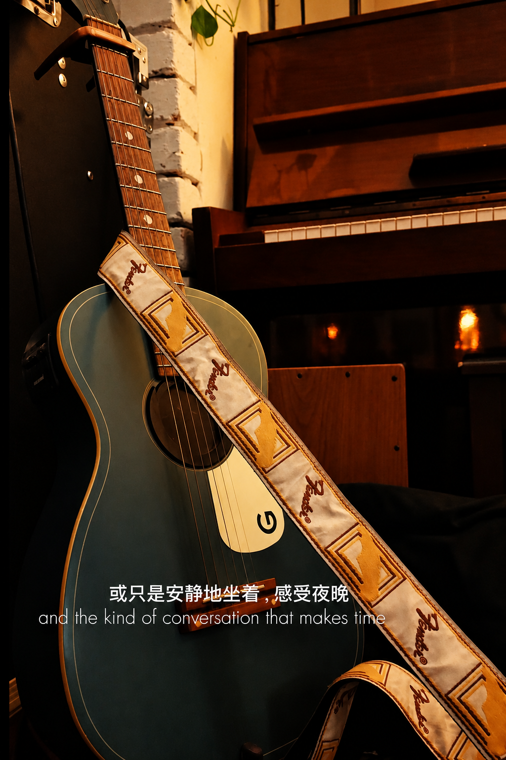 Guitar and piano detail during live music night at Fishee Coffee